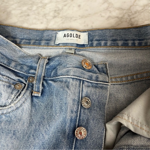 Agolde 90s Mid Rise Loose Fit Distressed Blue Jeans Size 26 - Picture 8 of 10
